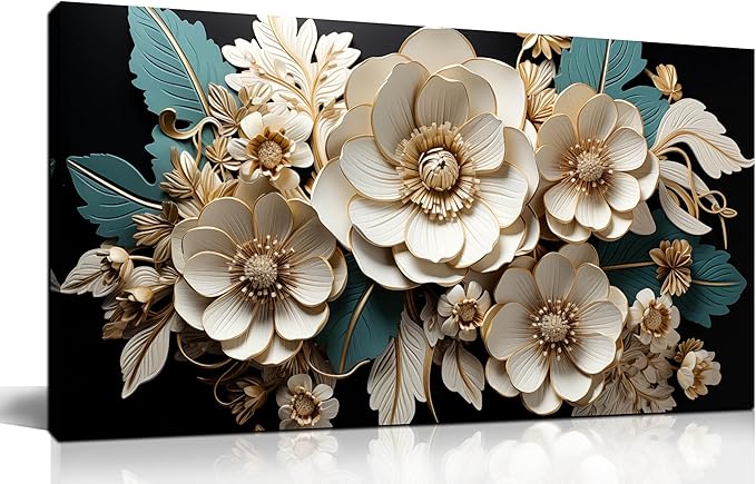 Flower Canvas Wall Art for Living Room Bedroom Home Office White Flower Picture Artwork Large Framed Wall Art Modern Canvas Prints Size 20x40