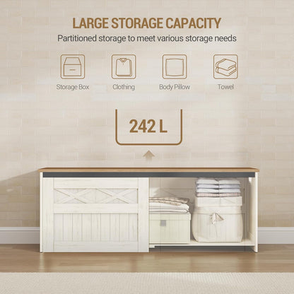 Hzuaneri 47.2" Storage Chest, Large Storage Bench with 2 Hinges, Farmhouse Wooden Box Bench, Lift-Top Organizer Chest, Wooden Bed End Bench, Suitable for Entryway, Bedroom, Retro White SB51214X