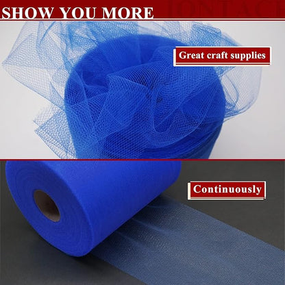 Royal Blue Tulle Fabric Rolls 6 Inch by 200 Yards (600 feet) Fabric Spool Tulle Ribbon for DIY Royal Blue Tutu Bow Baby Shower Birthday Party Wedding Decorations Craft Supplies