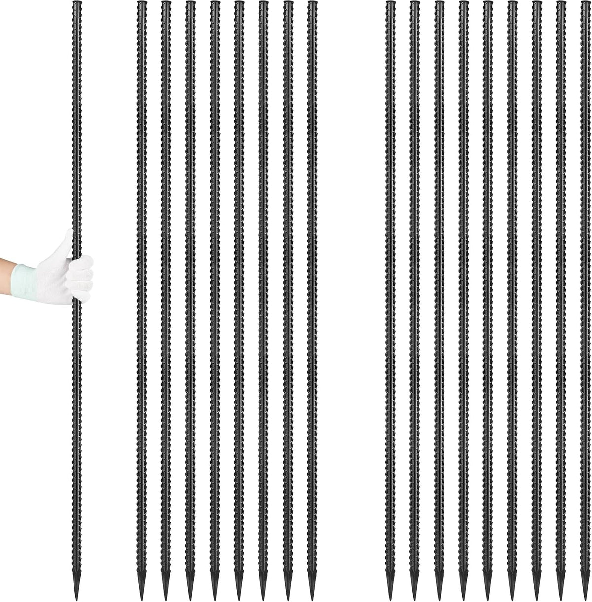 Rebar Stakes 36 inches 16-Pack Concrete Form Stakes Straight 3/8" Diameter Rebar Ground Metal Stakes for Landscaping, Securing Fence, Garden Plants Support, Survey Markers and Securing Trees
