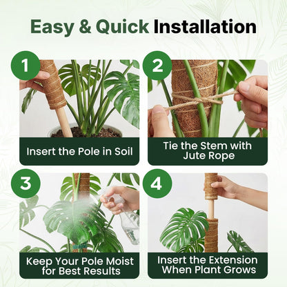 4 Pack 16" Moss Pole Monstera Plant Support - Stackable up to 48" - Plant Stakes for Indoor Climbing Plants Potted - Tall Coco Coir Pole Sticks & Accessories for Monstera, Pothos & Philodendron