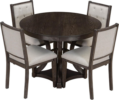 Bellemave Extendable Dining Table Set for 4, 5-Piece Retro Round Table Set with 4 Upholstered Chairs, Round Table with a 16" W Leaf, Oval Kitchen Table Set with Extendable Table (Espresso)