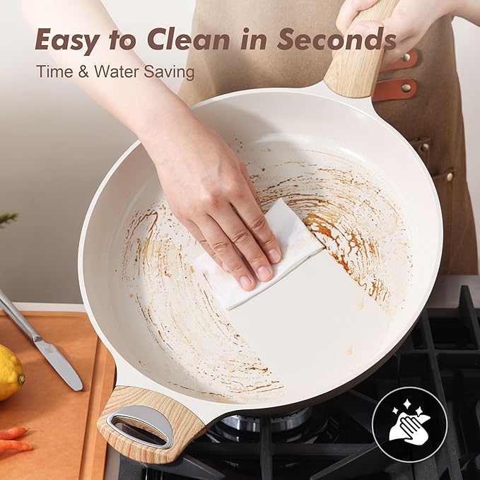 SENSARTE Ceramic Nonstick Frying Pan Skillet with Lid 12.5Inch Large Non Stick Non-toxic Healthy Kitchen Cooking Chef's Pan, Free of Intentionally Added PFOA/PFAS/PTFE, Induction Compatible