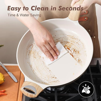 SENSARTE Ceramic Nonstick Frying Pan Skillet with Lid 12.5Inch Large Non Stick Non-toxic Healthy Kitchen Cooking Chef's Pan, Free of Intentionally Added PFOA/PFAS/PTFE, Induction Compatible