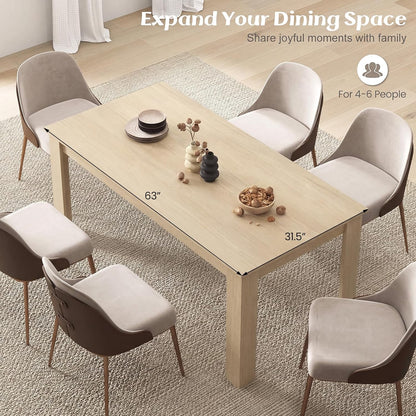 Giantex Dining Table for 4-6, 63" L Large Farmhouse Kitchen Table, Wooden Rectangular Dinner Table for Living Dining Room, Home Office, Dinette, 330LBS Capacity, Natural