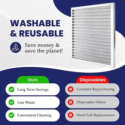 | Merv 8 | Washable & Reusable AC/Furnace Filter | Lifetime HVAC & Furnace Air Filter | Washable | Superior particle-holding Ability | Premium Quality Aluminum | 14x25x1