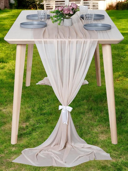 MDS 2 Pack 10ft Chiffon Table Runner 29 x 120 Inches Sheer Wedding Runner Romantic Rustic Table Runner for Wedding Decorations, Birthday Parties, Bridal Shower Party Arch Decor - Nude