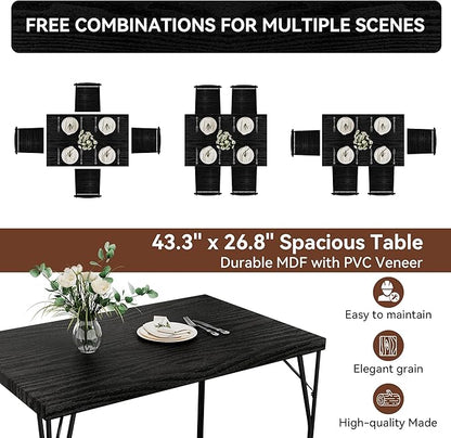 Kitchen Dining Table Set for 4, 5-Piece Kitchen Table Set with 1.6“ Thick Tabletop,Dining Room Table Sets,Kitchen Table Set with 4 Chairs for Small Space, Dinette,Apartment,Retro Black
