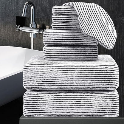 8-Piece Premium Towel Set for Bathroom|2 Oversized Large Bath Sheet,2 Hand Towels,4 Washcloths|Soft Cozy Highly Absorbent Fast Dry Microfiber Shower Towel Set for Hotel Bathroom Essentials,Black White