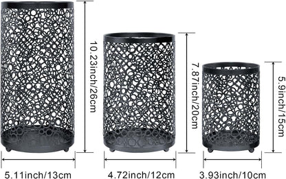 Metal Candle Holders Set of 3, Decorative Tealight Candle Holder Sets, Candlestick for Pillar Vintage Style Perfect for Tabletop Centerpieces (Black, Bubble Pattern)