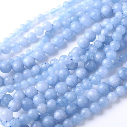 Dream Blue Chalcedony Stone Beads Gemstone Round Crystal Energy Jade Beads Stone Beads for Jewelry Making DIY Bracelet Necklace Jewelry Making 1 Strand 15.5inch 35PCS 10MM