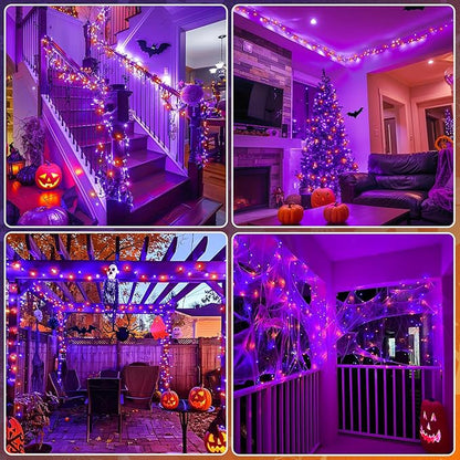 JMEXSUSS Orange and Purple Halloween Lights: 132ft 400 LED String Lights Plug in - Halloween Lights Indoor Outdoor for Yard Tree Porch