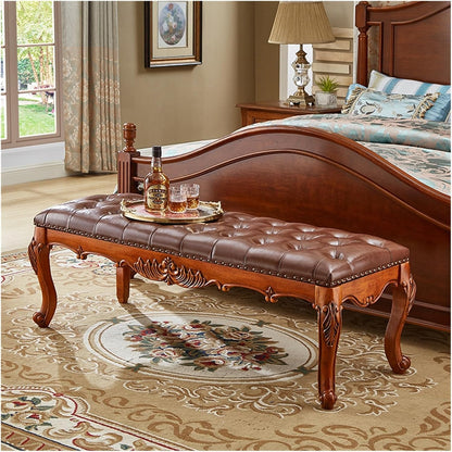 Modern Natural Solid Wood Upholstered Bench - Velvet Cushions Functional Seating for Bedroom, Living Room, Hallway, Entryway, Foyer Bed Ends Entryway(Brown,140 * 53 * 47cm)