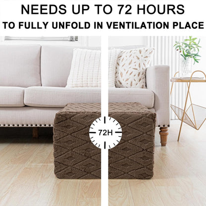 Fluffy Square Ottoman Pouf with All-in-One Foam Filling 20 x 14 Inches Furry Ottoman Foot Rest Foot Stool for Living Room or Bedroom (Coffee)