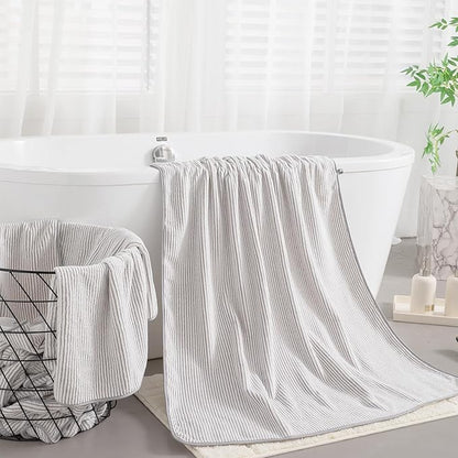 8-Piece Premium Towel Set for Bathroom|2 Oversized Large Bath Sheet,2 Hand Towels,4 Washcloths|Soft Cozy Highly Absorbent Fast Dry Microfiber Shower Towel Set for Hotel Bathroom Essentials,Beige White
