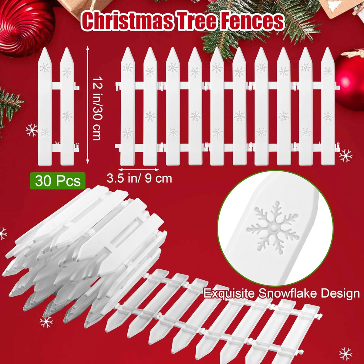 Aodaer 30 Pieces Christmas Tree Fences Plastic Picket Fence 12 Inch Christmas Fence Border Tree Barrier for Christmas Party Wedding Garden Home Fence Decoration, White