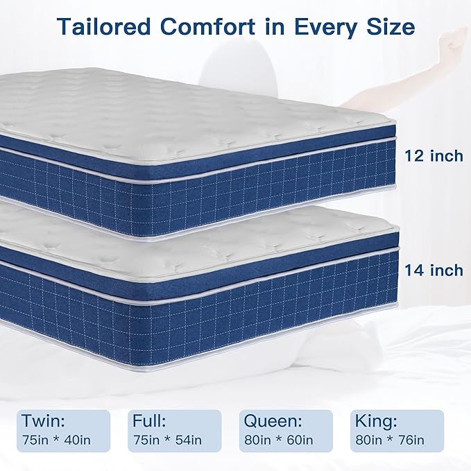 Queen Mattress,12 Inch Memory Foam Hybrid Queen Size Mattresses in a Box, Medium Firm Feel Individual Pocket Springs Matress, Breathable Fabric, Strong Edge Support, Fiberglass Free