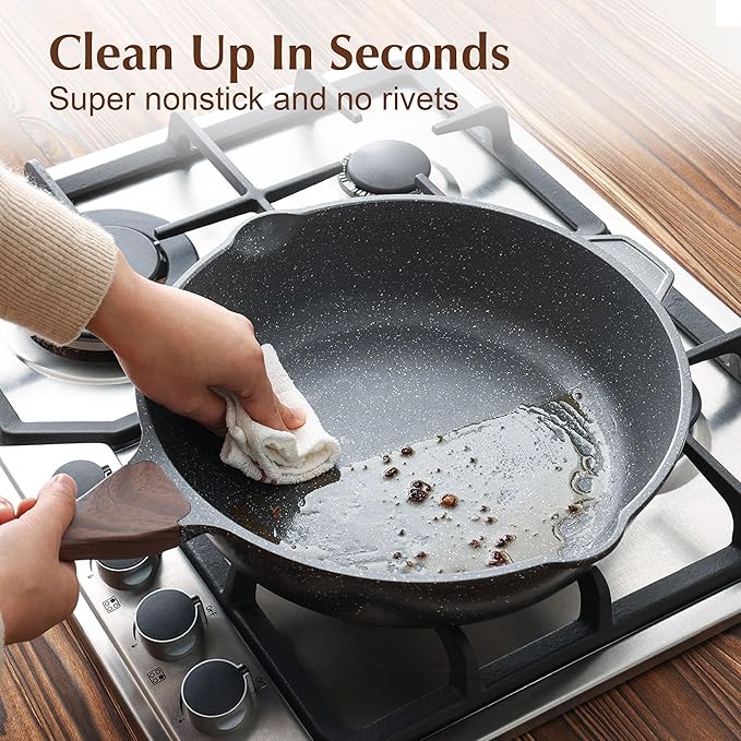 SENSARTE Nonstick Deep Frying Pan Skillet, 11-inch Saute Pan with Lid, Stay-cool Handle, Chef Pan Healthy Stone Cookware Cooking Pan, Induction Compatible