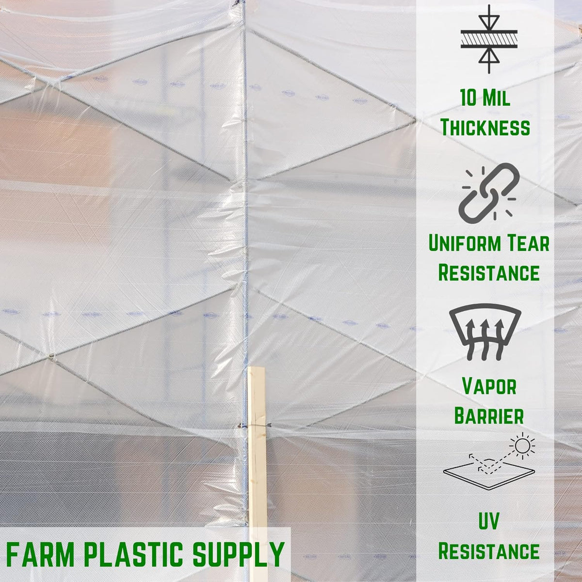 Farm Plastic Supply - Dura Skrim String Reinforced Clear Plastic Sheeting - 10 Mil - (40' x 90') - UV-Rated Extra Heavy Duty Poly Film Tear Resistant, Vapor Barrier Polyethylene Roll for Construction