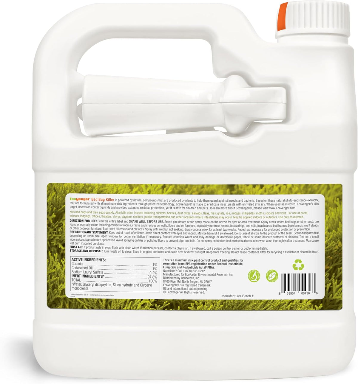 Bed Bug Killer 64 oz EcoVenger by EcoRaider, 100% Kill Efficacy, Bedbugs & Mites, Kills Eggs & The Resistant, Lasting Protection, USDA BIO-Certified, Plant Extract Based & Non-Toxic, Child & Pet Safe