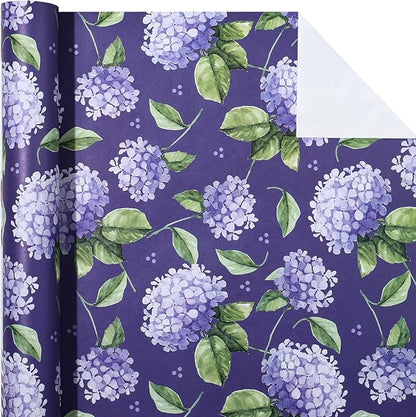 WRAPAHOLIC Kraft Hydrangea Floral Wrapping Paper Roll - Mini Roll - 17 Inch x 16.5 Feet - Blue Hydrangea Flower Wrapping Paper for Wedding, Birthday, Bridal Shower, Tea Party