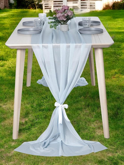 MDS Halloween Chiffon Table Runner - 12 Pack, 29 x 170 Inches, 14ft Each - Sheer Spooky Table Runners for Haunted House Parties, Trick-or-Treat Tables, Witchy Décor, Wedding & Events - Baby Blue