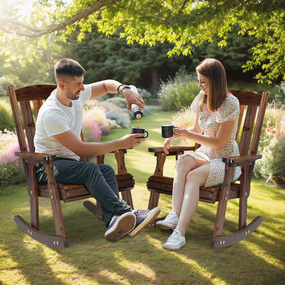 VINGLI Outdoor Rocking Chair, Heavy Duty 600 LBS Wooden Rocking Bench with Comfortable Backrest, Weatherproof Patio Rocker with Ergonomic Design, Wood Rocking Chair for Patio, Garden (Rustic, 2 PCS)