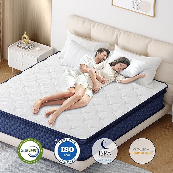 Queen Mattress 12 Inch, Hybrid Mattress in a Box, Soft & Comfortable Medium Firm, Motion Isolation, Pressure Relief, CertiPUR-US Certified (80"*60"*12")