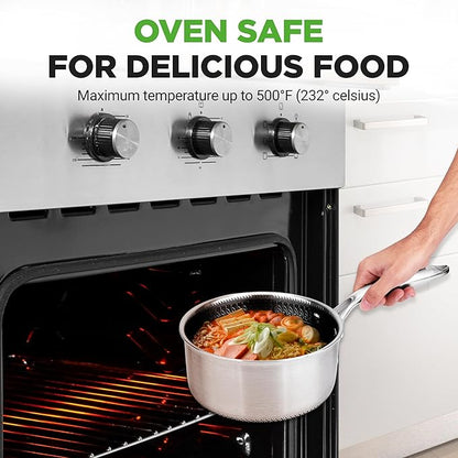 NutriChef 2 QT Stainless Steel Sauce Pot - Triply Kitchenware Sauce Pot with Glass Lid - DAKIN Etching Non-Stick Coating, Scratch-resistant Raised-up Honeycomb Fire Textured Pattern - NutriChef NC3PSP