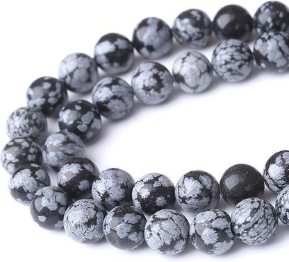 Snowflake Stone Beads for Jewelry Making DIY Craft Gemstone Beads Kit (6mm, 60pcs) Smooth Healing Crystal Beads for Bracelets, Necklaces, Home Decor