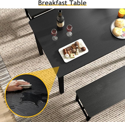 Rovibek 43" Dining Table Benches Set for 4, Modern Space Saving Kitchen Table Chairs & Adjustable Feet Breakfast Table 2 Benches, Wooden Industrial Style Farmhouse, Black
