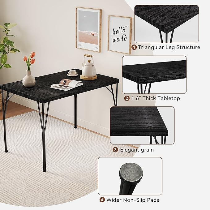 Kitchen Dining Table Set for 4, 5-Piece Kitchen Table Set with 1.6“ Thick Tabletop,Dining Room Table Sets,Kitchen Table Set with 4 Chairs for Small Space, Dinette,Apartment,Retro Black