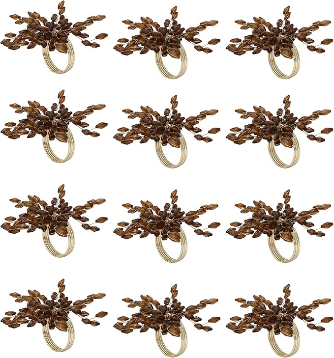 Napkin Rings Set of 6 for Dining Table Decoration Parties Everyday Metal Napkin Holder Leaf Coffee (Pack of 6)