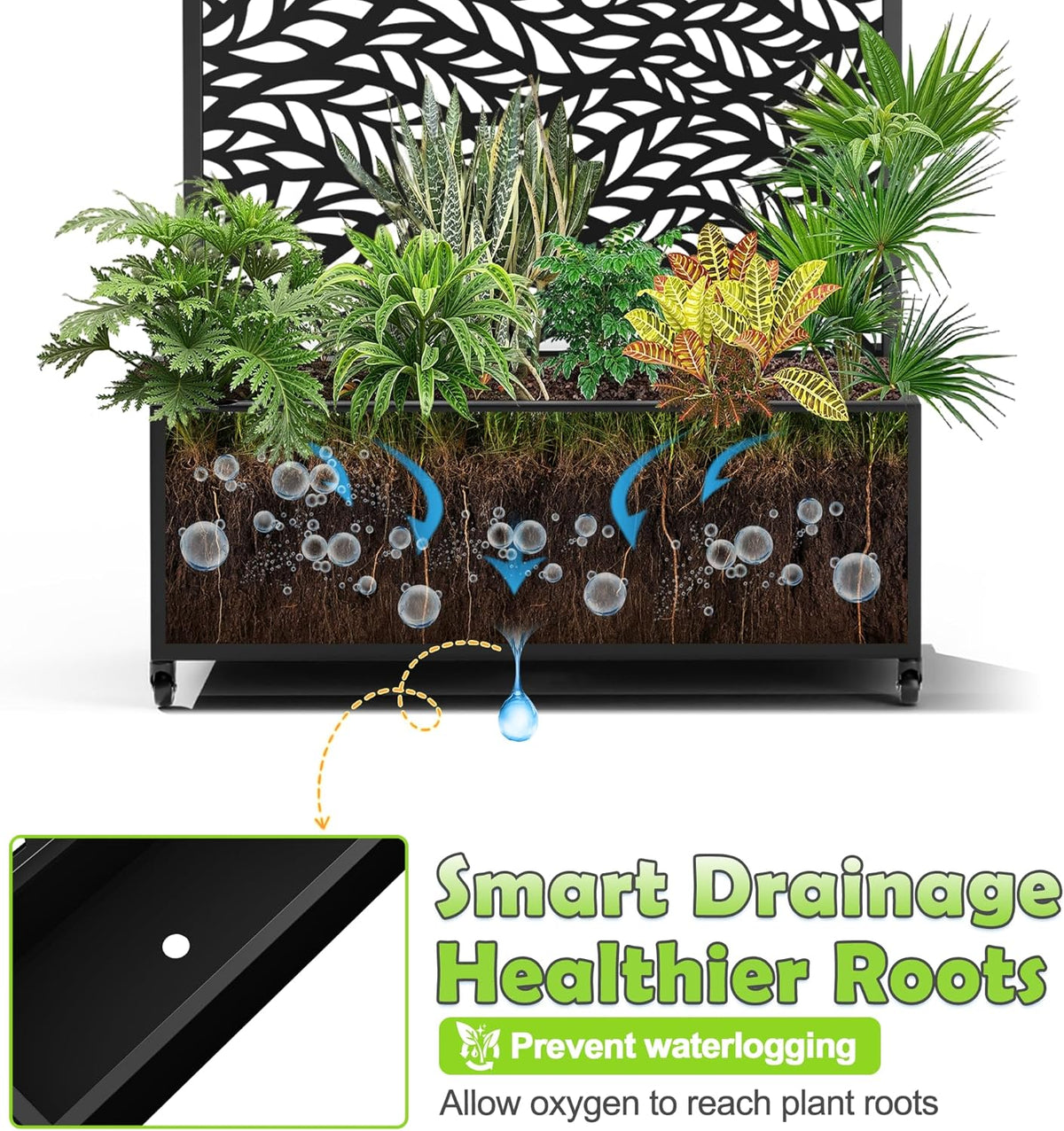 15.7"×70.9"×35.4" Metal Raised Garden Bed with Trellis and Wheels - Tall Trellis Planter Box for Climbing Plants, Vegetables & Vines - Outdoor Privacy Planters for Patio (Black-Spring)