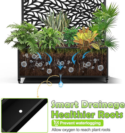15.7"×70.9"×35.4" Metal Raised Garden Bed with Trellis and Wheels - Tall Trellis Planter Box for Climbing Plants, Vegetables & Vines - Outdoor Privacy Planters for Patio (Black-Spring)