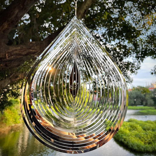 Wind Spinner 3D Water Droplets Shape Highly Reflective Stainless Steel Metal Outdoor Garden Decor,Decorations to Scare Away Yard Birds12in