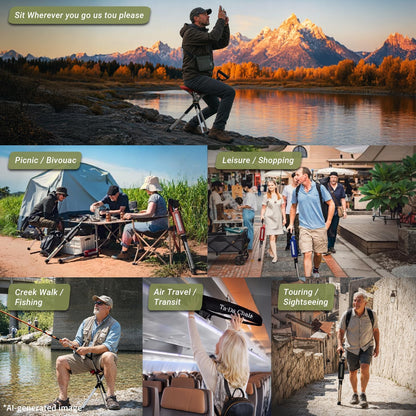 STEP2GOLD Ta-Da Chair Series 2- Portable Walking Stick, Cane with Seat, Foldable Chair, Hiking Stick, for Camping, Hiking, Lightweight Aluminum, Easy Carry, Anti-Slip