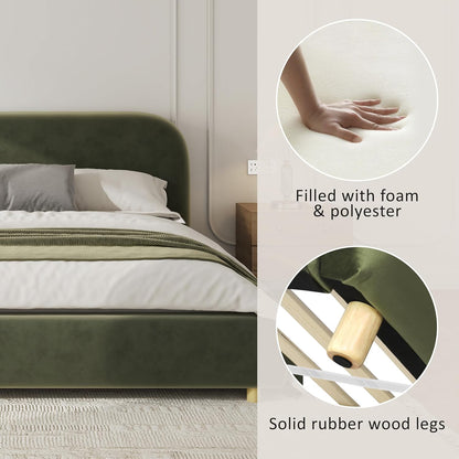 Merax King Boucle Fabric Platform Bed with Curved Headboard, Olive Green