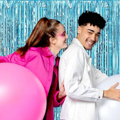 6 Pack Light Blue Foil Fringe Curtains Backdrop, 3.28 x 8.2 Ft Metallic Streamers Tinsel Curtains Background for Photo Booth, Birthday, Weddings, Carnivals, Graduation, Themed Party Decorations