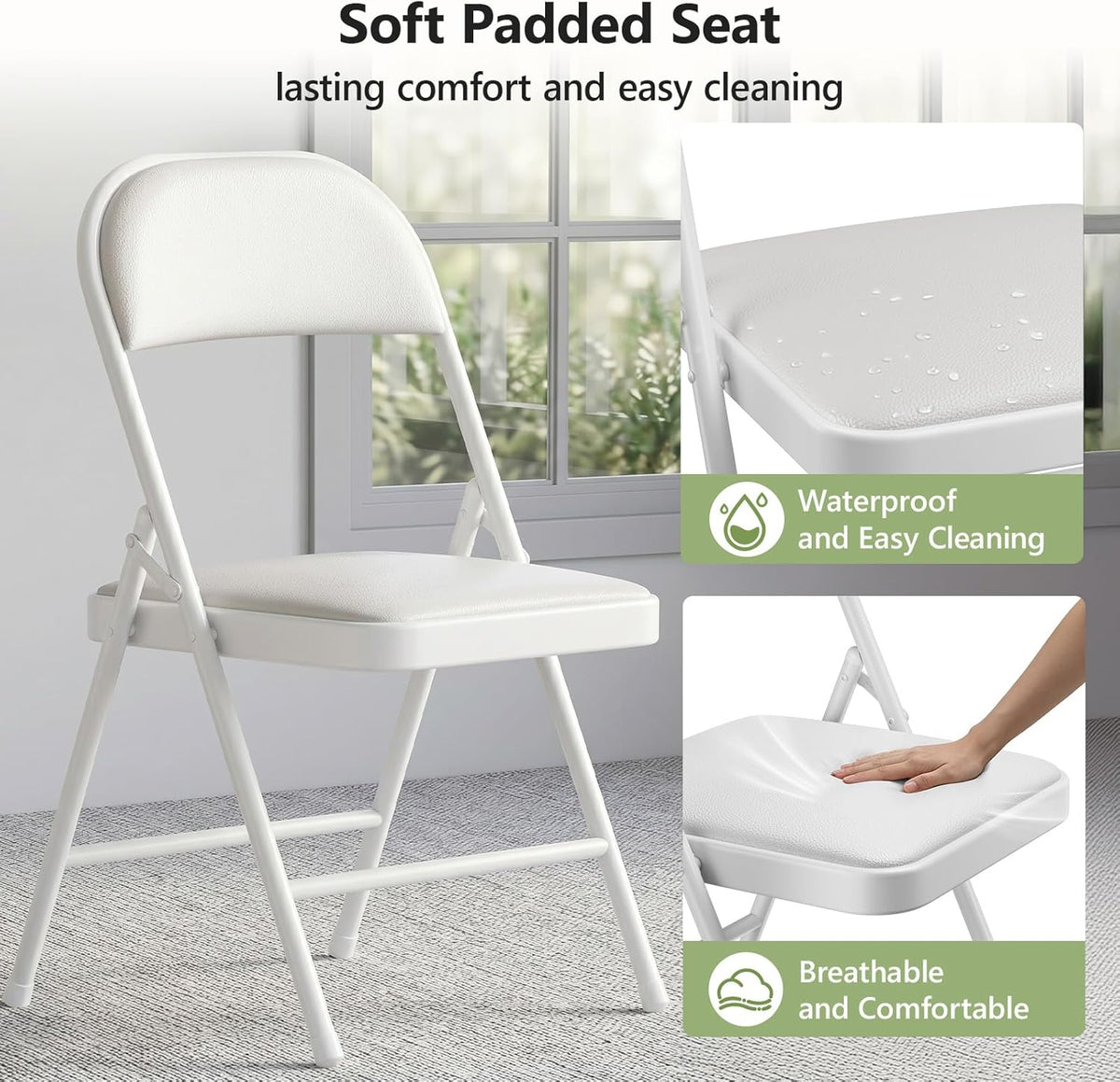 Portable 5-Piece Folding Table and Chairs Set for 4 – Heavy-Duty 5FT Foldable Plastic Table with Carrying Handle &4 PU Leather Padded Chairs,All-Weather Indoor Outdoor for Party Wedding Picnic Camping