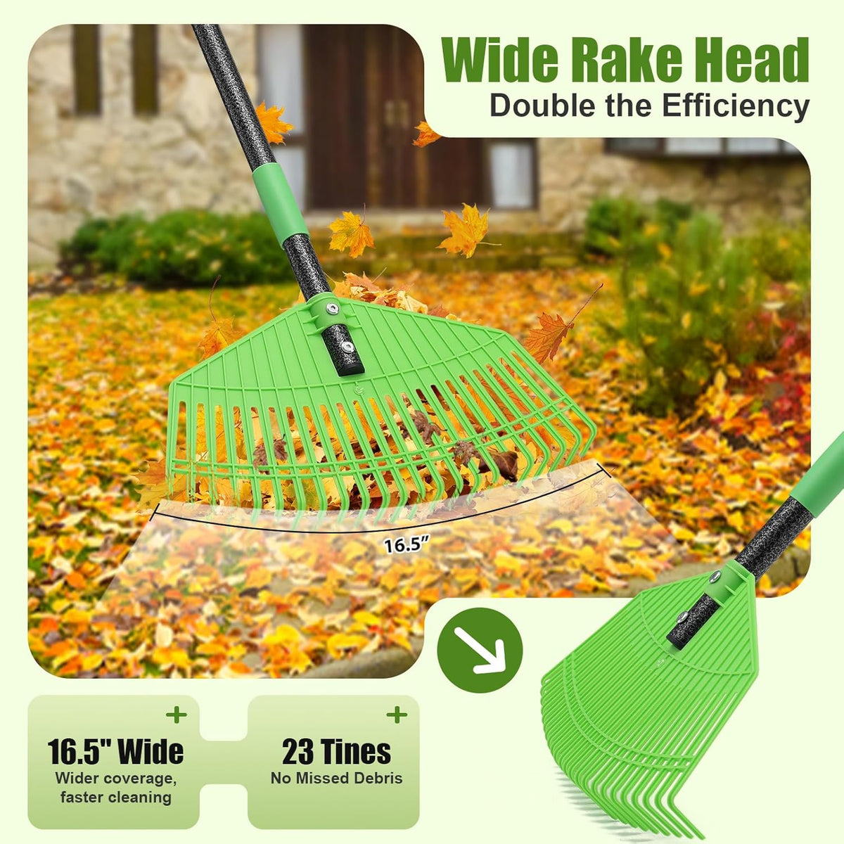 Plastic Rake for Leaves - Lightweight Outdoor Garden Rakes for Leaves,Grass,Pine Needle,Gentle Sweep Leaf On Lawn Yard, 75" Adjustable Long Handle for Gardening Camping