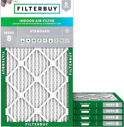 Filterbuy 13x24x1 Air Filter MERV 8 Essential Dust & Allergy Defense (5-Pack), Electrostatic Pleated HVAC AC Furnace Filters Replacement, Made in USA (Actual Size: 13.00 x 24.00 x 0.75)