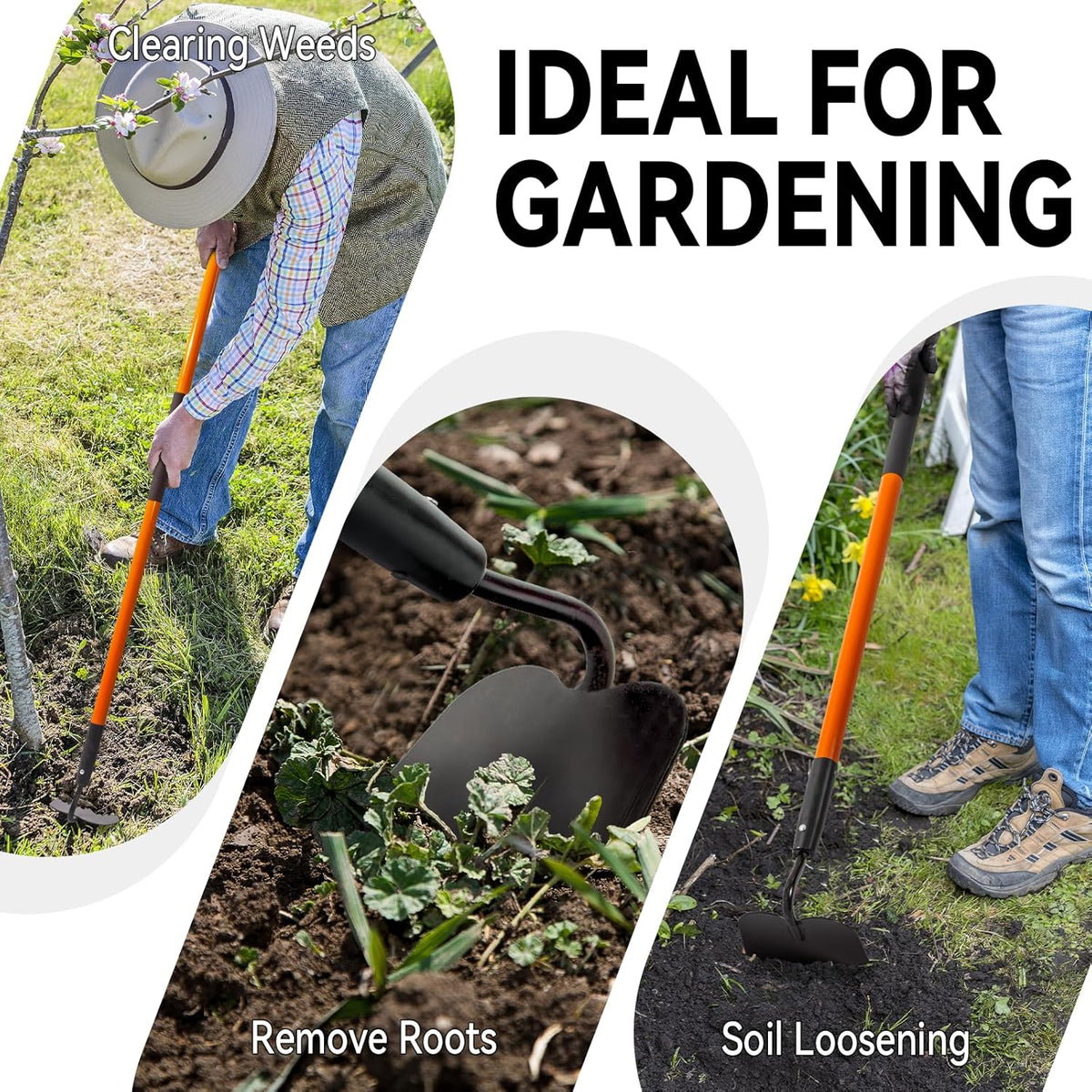 Garden Hoe Tool, 58 Inches Hoe Garden Tool with Fiberglass Long Handle, Heavy Duty Garden Hoe for Weeding