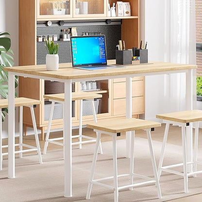 VECELO Kitchen Table and Chairs for 4, Dining Room Set with Chairs/Stools, Heavy-Duty Metal Frame with Wooden Tabletop for Small Spaces, Easy Assembly, Natural Oak