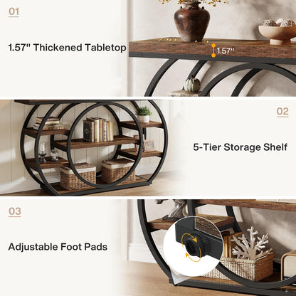 Tribesigns 47" Console Table for Living Room, 5-Tier Industrial Entryway Table with Metal Frame, Narrow Sofa Table Behind Couch Accent Tables for Entryway, Hallway, Foyer, Rustic Brown