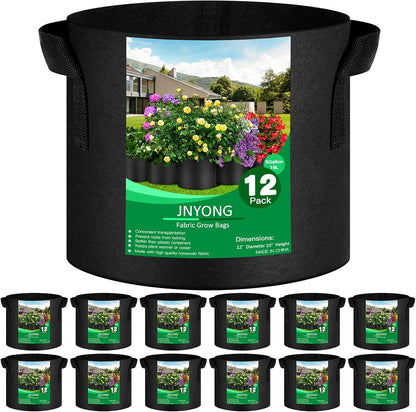 12-Pack 5 Gallon Thickened Non-Woven Grow Bags, Aeration Fabric Pots with Handles