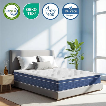 Twin Size Mattress 10 Inch, Twin Mattress in a Box, Hybrid Memory Foam Medium Firm Feel Individual Pocket Springs Matress, Breathable Fabric, Strong Edge Support, Fiberglass Free