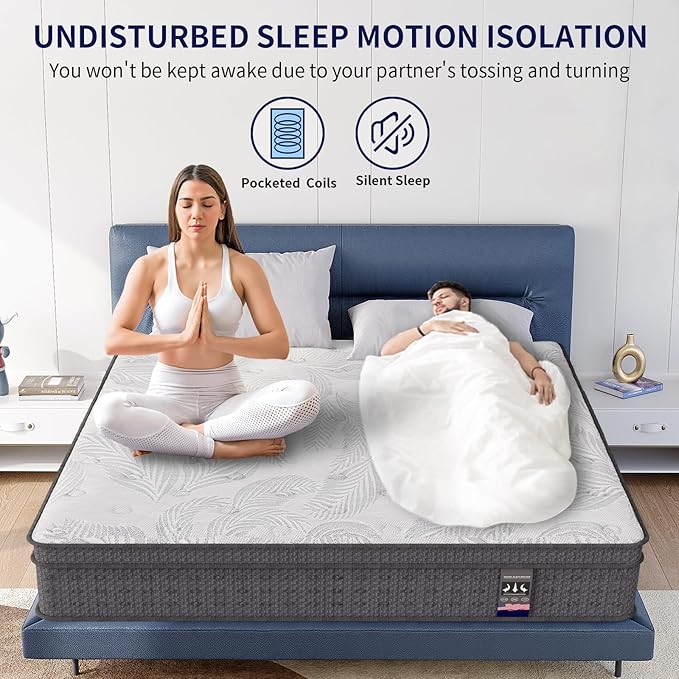 Queen Mattress 14 Inch, Memory Foam Mattress with Pocket Spring, Soft & Comfortable Medium Firm, Motion Isolation, Pressure Relief, CertiPUR-US Certified (80"*60"*14")