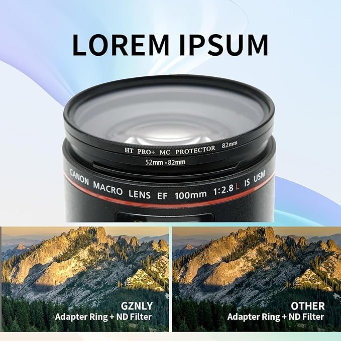 52-82mm Step-Up Ring Adapter, 52mm to 82mm Step Up Filter Ring for 52mm Lens Mount 82mm for DSLR Lenses and ND UV CPL IR Filters （52-82mm）