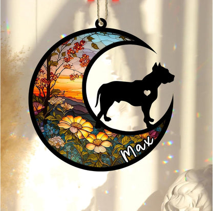 Personalized Dog Memorial, Custom Name Pit Bull Dog Christmas Ornament with Name, Custom Breeds, Pet Loss Light Catcher, Gifts for Lovers Loss of Pet Sympathy on Mothers Day Christmas